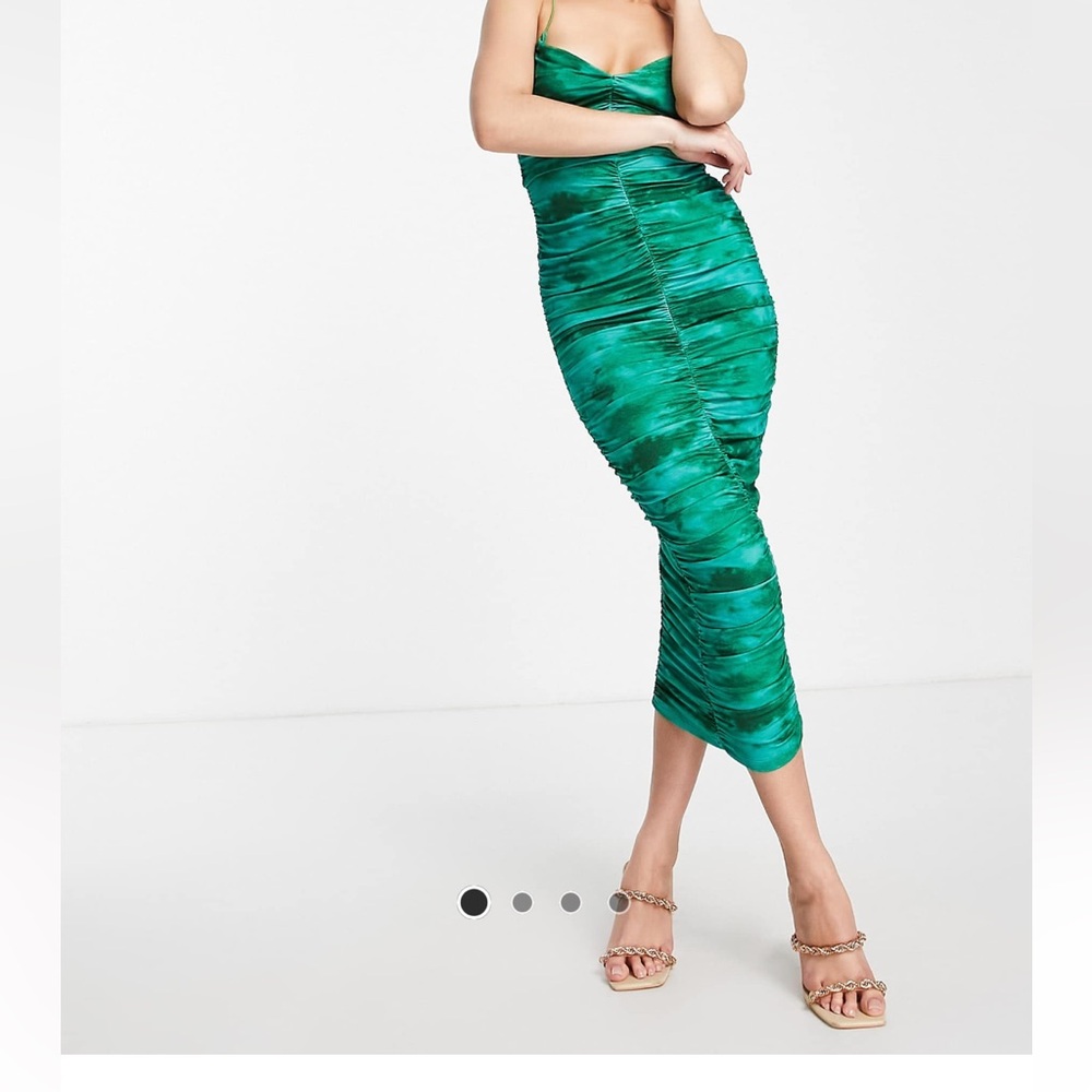 ASOS Elegant Green Ruched Midi Dress NWT Size 6
